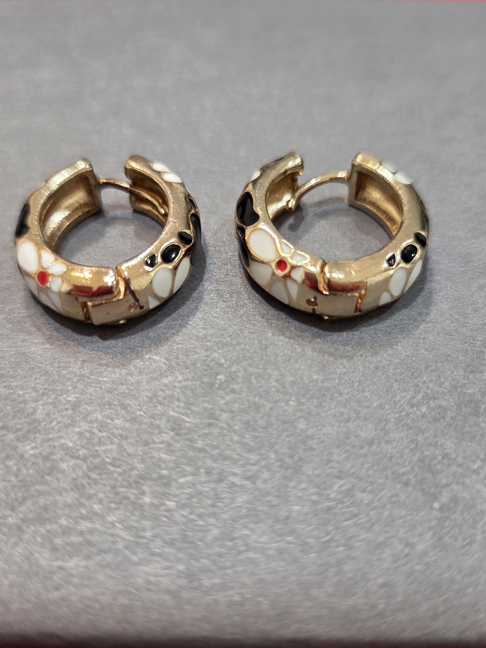 Gold Tone Enamel Huggie Hoop Earrings